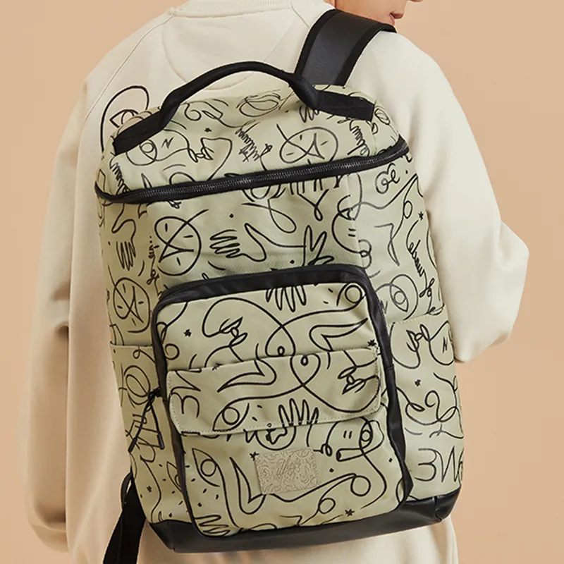 LiNing Wade Artist DFT Collaboration Fabric Backpack Regular Unisex Khaki-4