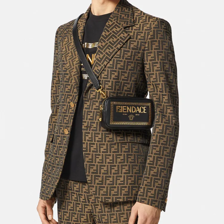 VERSACE Classic Leather Camera Bag, Crossbody Bag, Shoulder Backpack, Shoulder Bag Men's Black VERSACE X FENDI-4