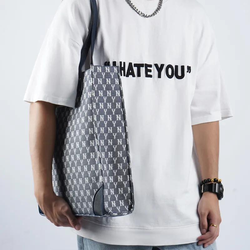 MLB Monogram Collection Polyester Tote Bag Shopping Bag Combo One Shoulder Handbag Large Size Unisex Blue-7