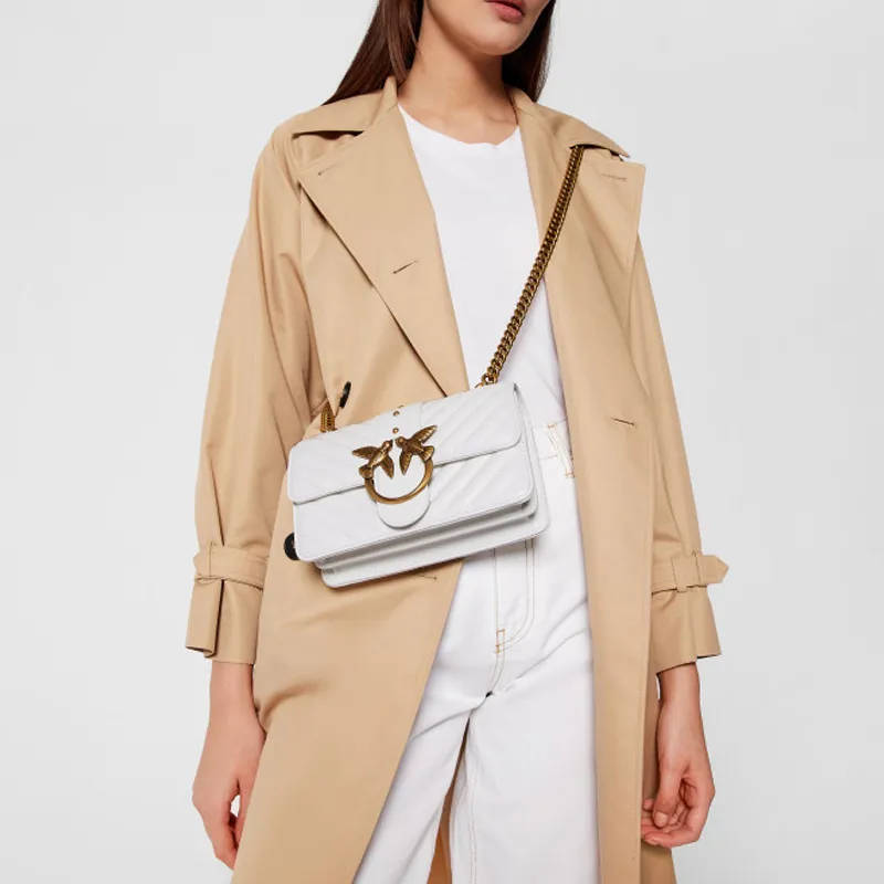 PINKO Quilt With Cow Leather And Sheepskin Crossbody Bag Mini Women's White-4