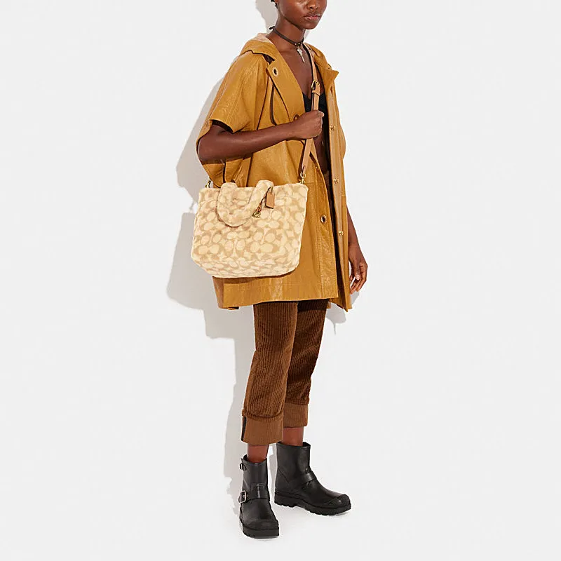 COACH Shearling Tote Bag, Shopping Bag, Shoulder Bag, Crossbody Bag, Handbag Tubas Women's Light Yellow-4