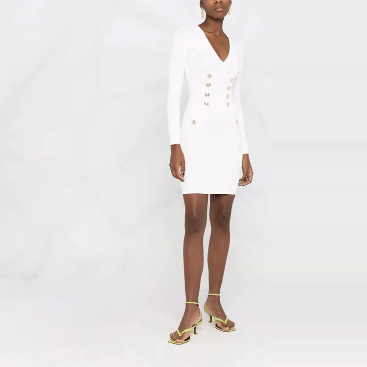 PINKO SS22 Long Sleeved Dress Women's White-2