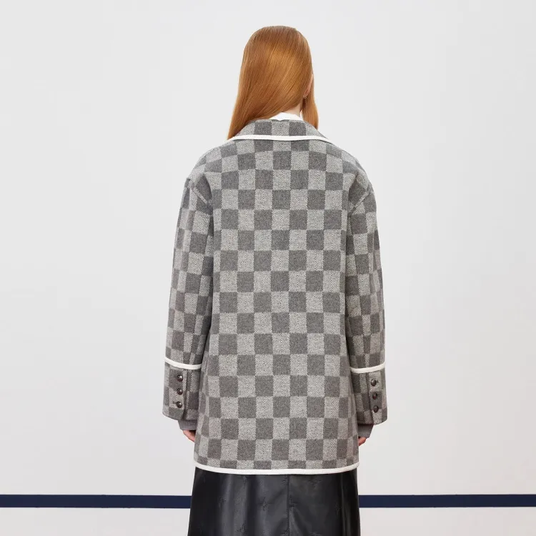 ONLY Coats Women's H01 Gray Checkerboard GREY CHECKERBOARD-2