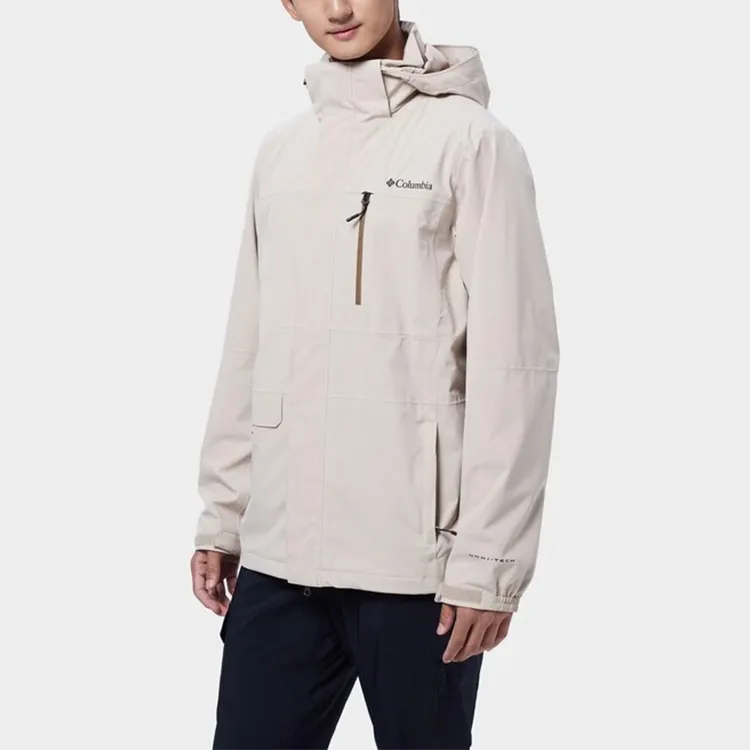 Columbia Outdoor Hiking Waterproof And Breathable Windbreaker Jacket Men's Khaki-5