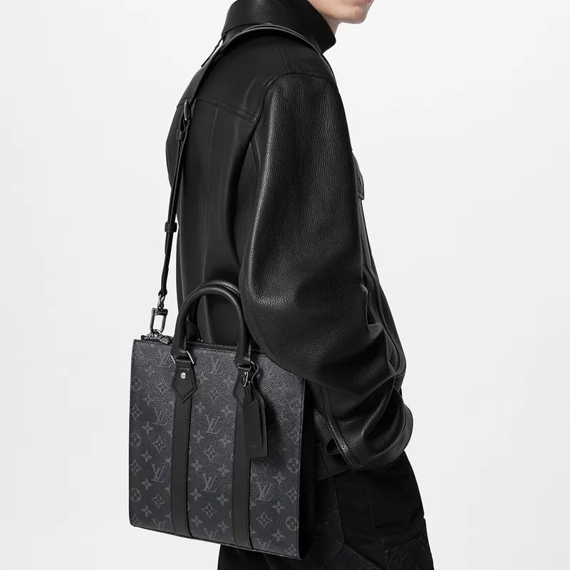 LOUIS VUITTON Sac Plat Coated Canvas With Leather Trim Crossbody One Shoulder Handbags Regular Men's Black-6