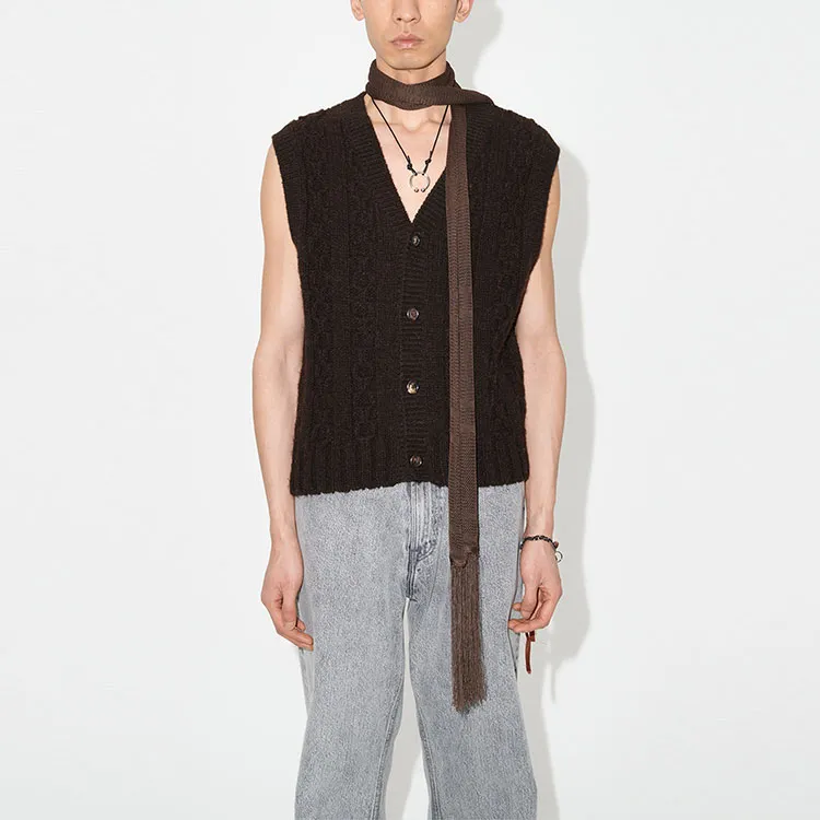 OUR LEGACY V-neck Wool Cable-knit Vest-2