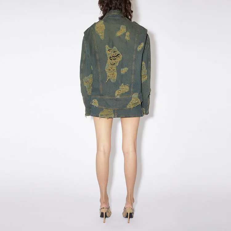 Acne Studios Distressed Denim Biker Jacket Blue/Green-2