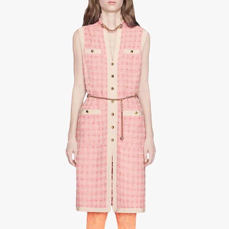 GUCCI Short Tweed Dress With Chain Belt-2
