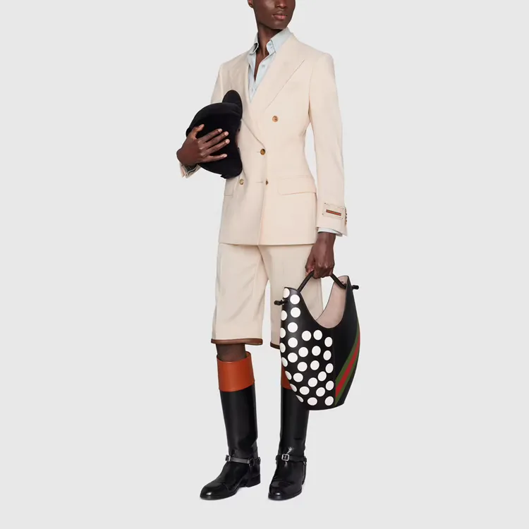 GUCCI Leather Trimmed Knee Length Shorts Beige-1