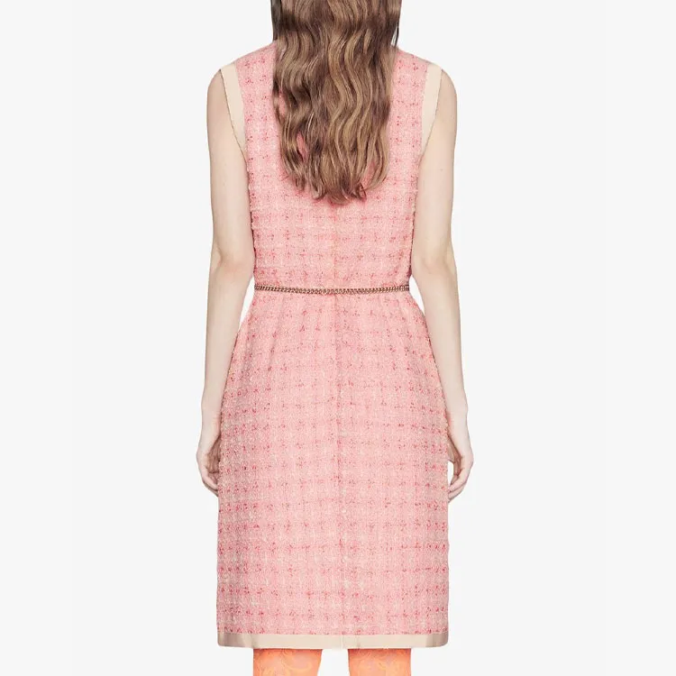 GUCCI Short Tweed Dress With Chain Belt-3