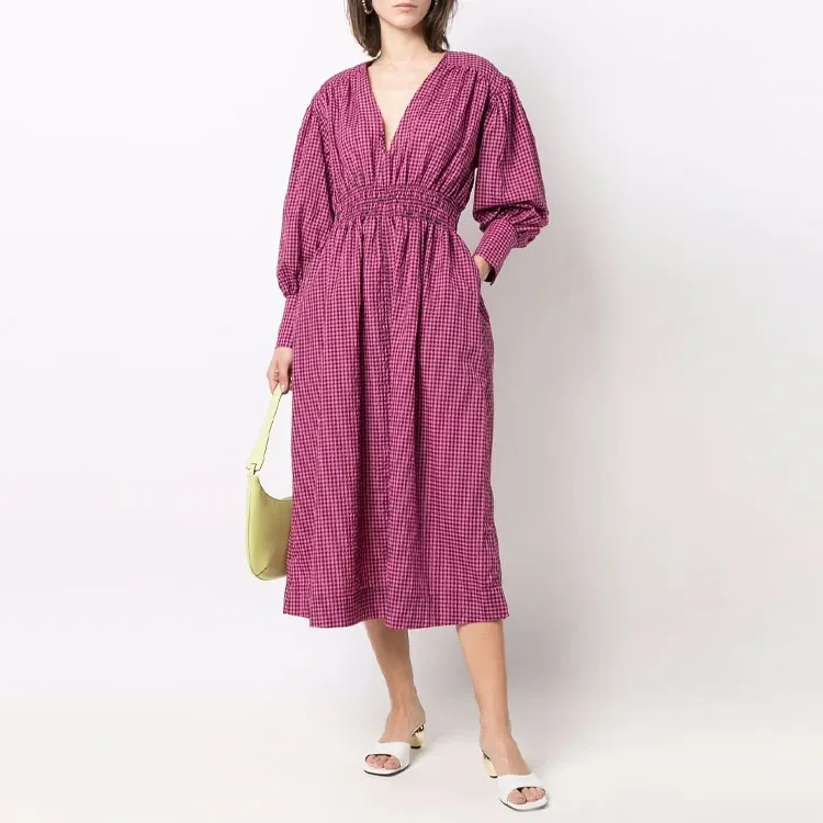 GANNI Check-pattern Long-sleeve Dress-1