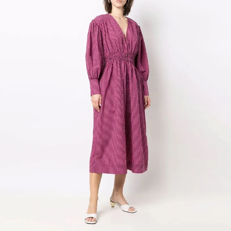 GANNI Check-pattern Long-sleeve Dress-3