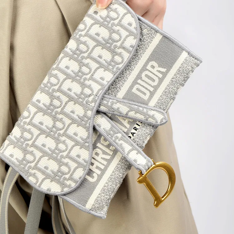 DIOR Embroidered Leather Saddle Bag Handheld Shoulder Bag Crossbody Bag Regular Women's Gray-7