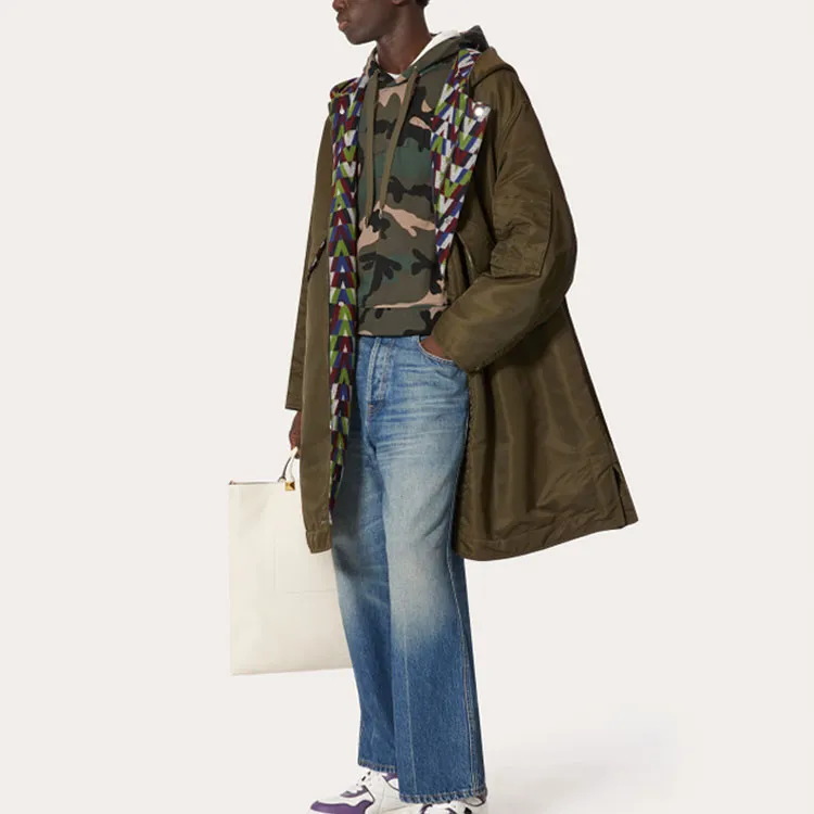 Valentino Logo Embossed Camouflage Drawstring Hoodie-1