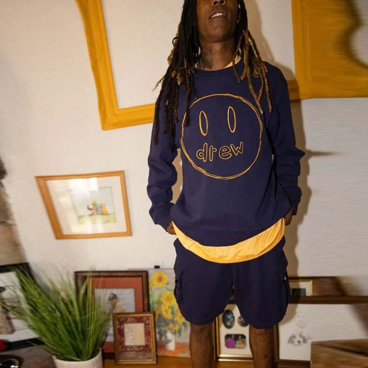 Drew House Smiley Collection Casual Shorts Unisex Marine Blue-6