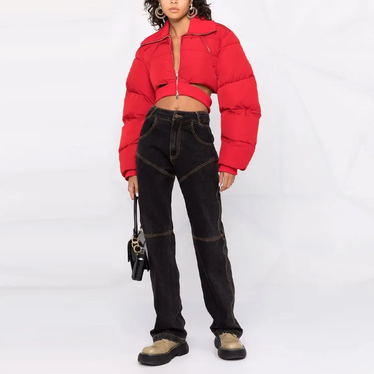 Jacquemus Solid Color Lapel Puffer Jacket Women's Red-1