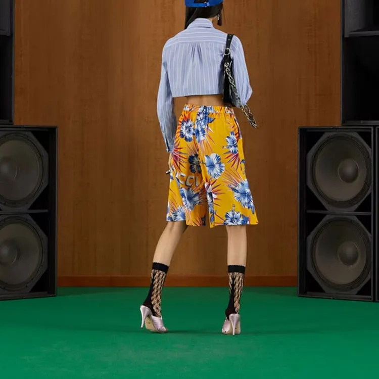 GUCCI Wild Flower Cropped Shorts Yellow-2