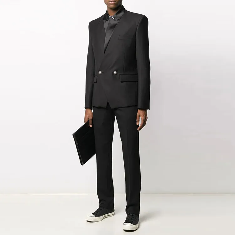 BALMAIN Satin Lapel Double breasted Blazer-1
