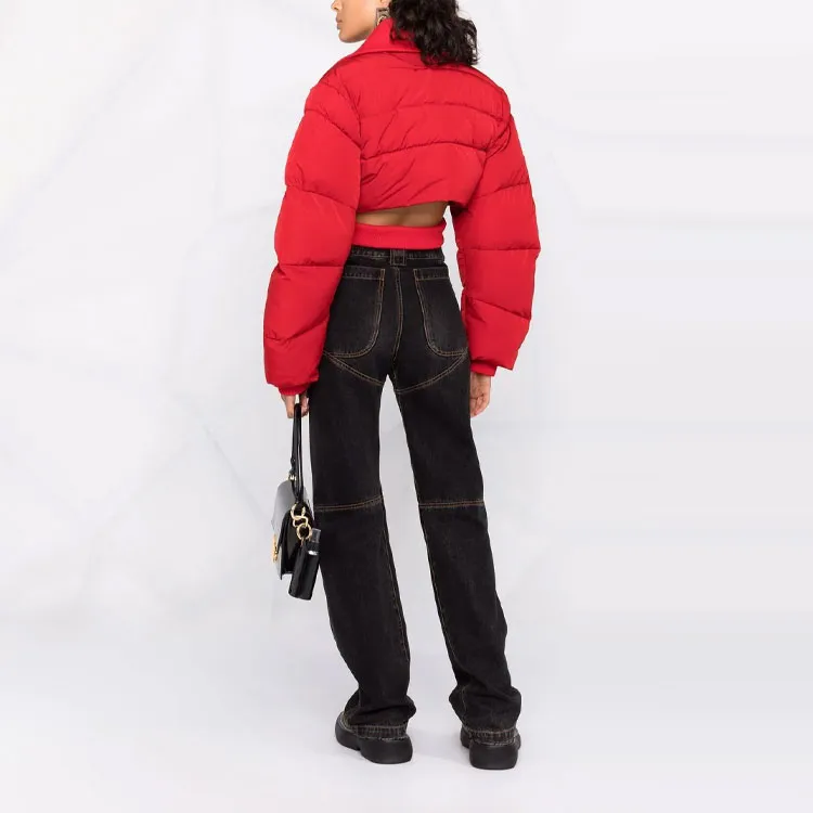 Jacquemus Solid Color Lapel Puffer Jacket Women's Red-2
