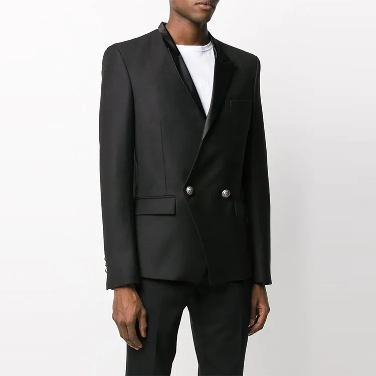 BALMAIN Satin Lapel Double breasted Blazer-3