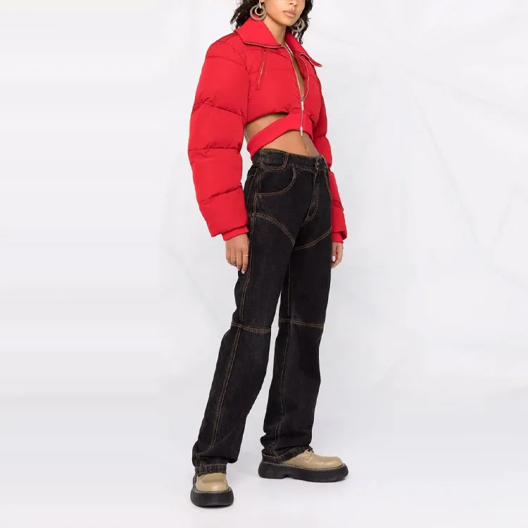 Jacquemus Solid Color Lapel Puffer Jacket Women's Red-3