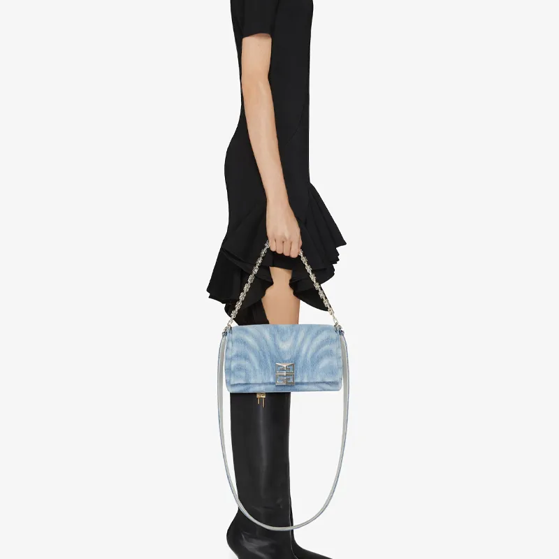 Givenchy Small 4G Soft Bag In Quilted Denim Medium Blue-6