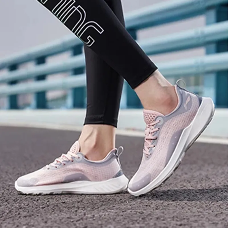 LiNing Qingyi Anti Slip Wear Resistant Low Top Running Shoes Women's Pink Gray-5