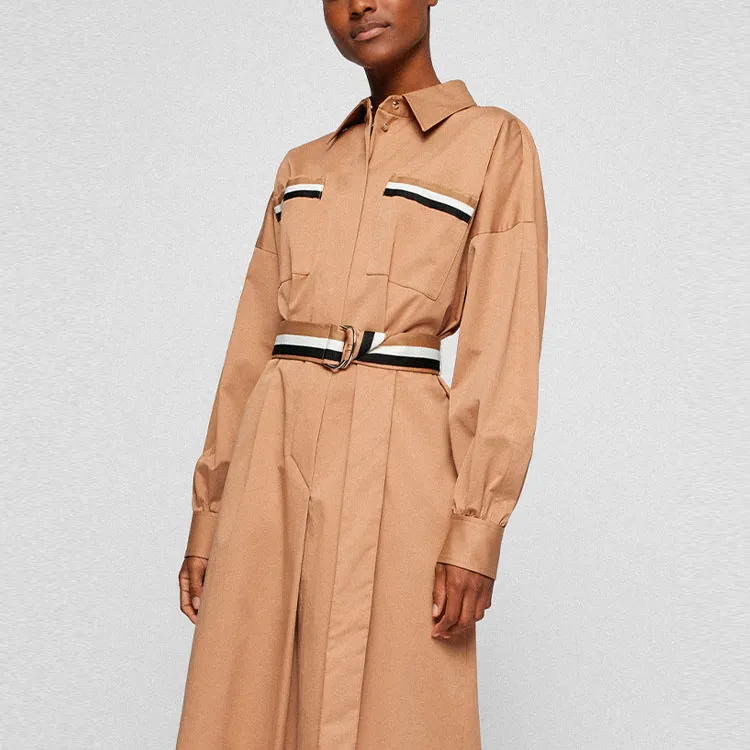 HUGO BOSS SS22 Long Sleeved Dress Women's Beige-1