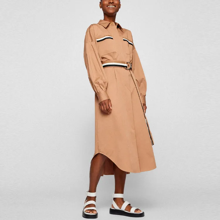 HUGO BOSS SS22 Long Sleeved Dress Women's Beige-3