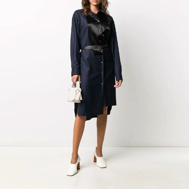 LOEWE Asym Shirtdress Leather Belt 'Navy Blue'-1