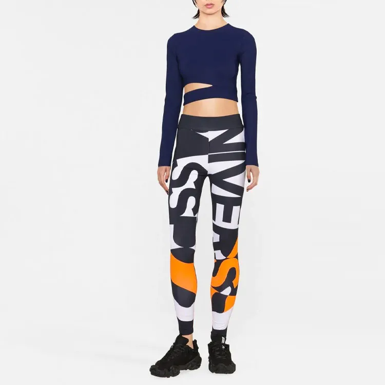 Burberry High Waisted Graphic Print Leggings Black/White/Orange-1