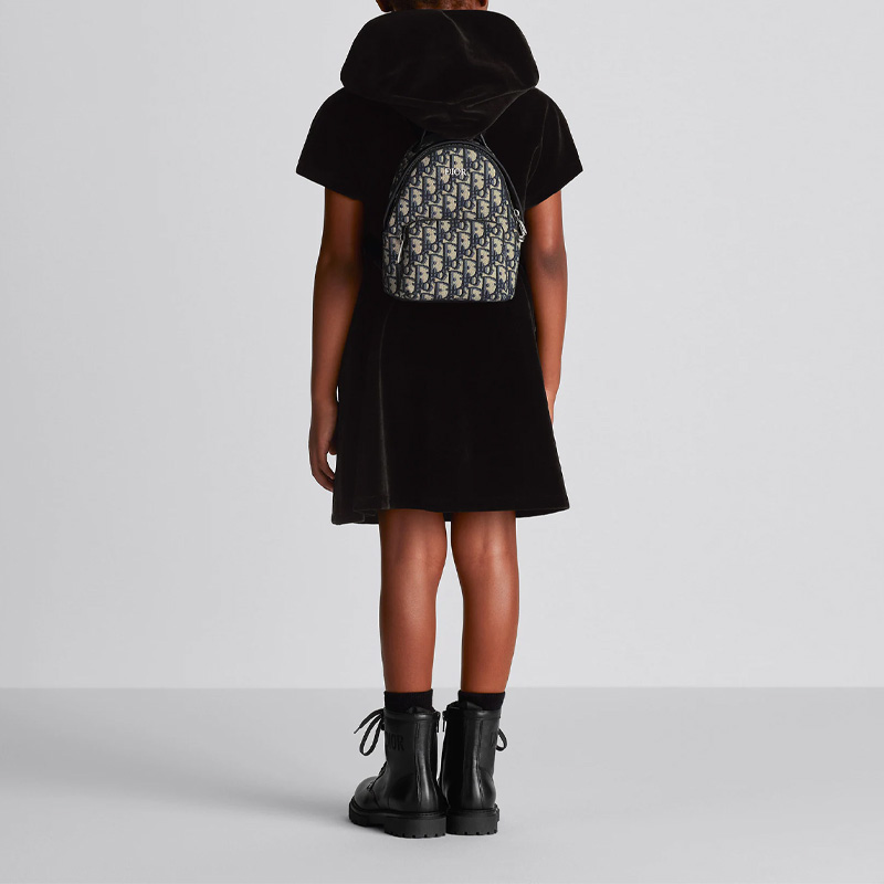 DIOR Cow Leather Backpack Mini Kids' Beige/Blue - POIZON