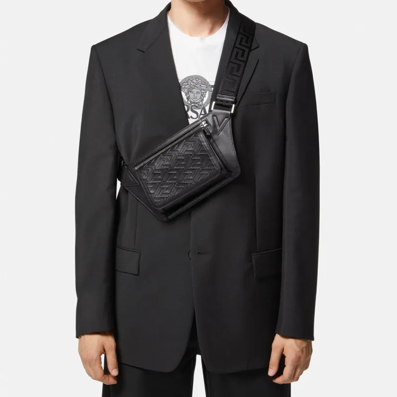 VERSACE Cow Leather Crossbody Bags Fanny Pack Regular Men's Black-3