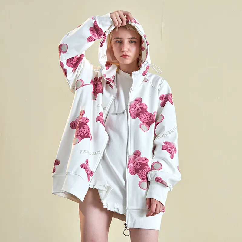 FRLMK Hooded Loose Fit Sweatshirt Unisex White-2