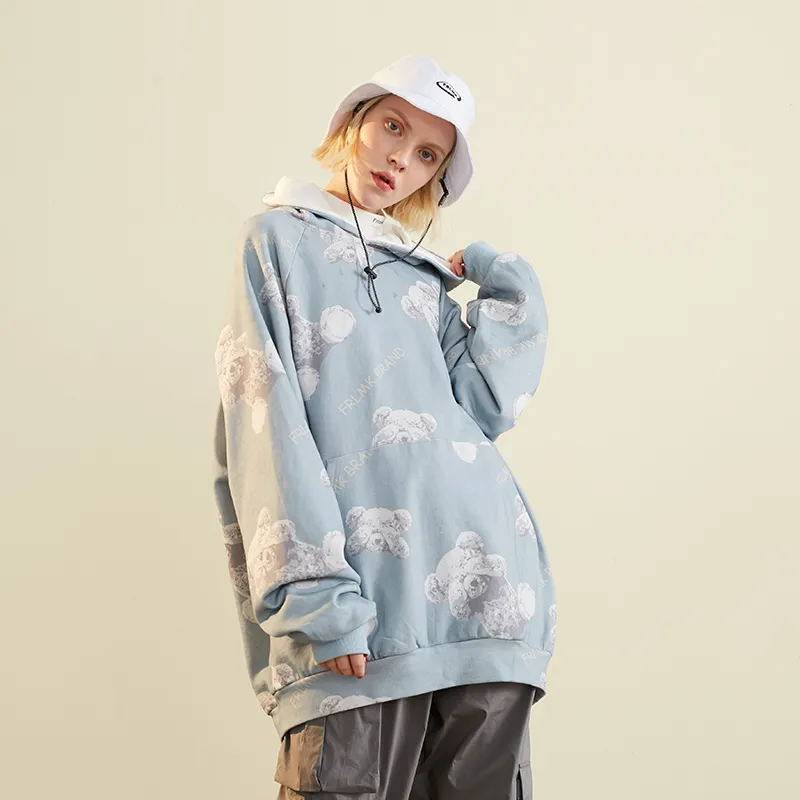 FRLMK Hooded Loose Fit Regular Sweatshirt Unisex Blue-2