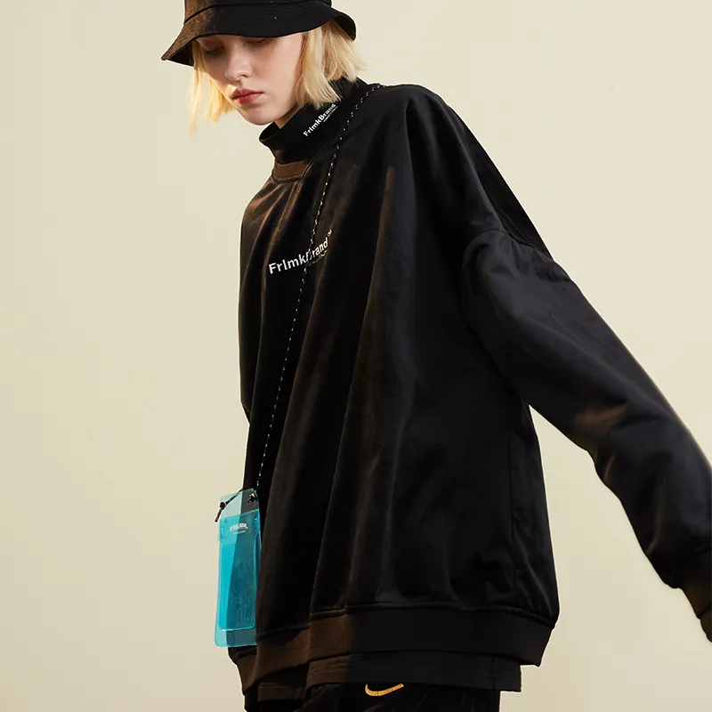 FRLMK V-Neck Loose Fit Regular Sweatshirt Unisex Black-2