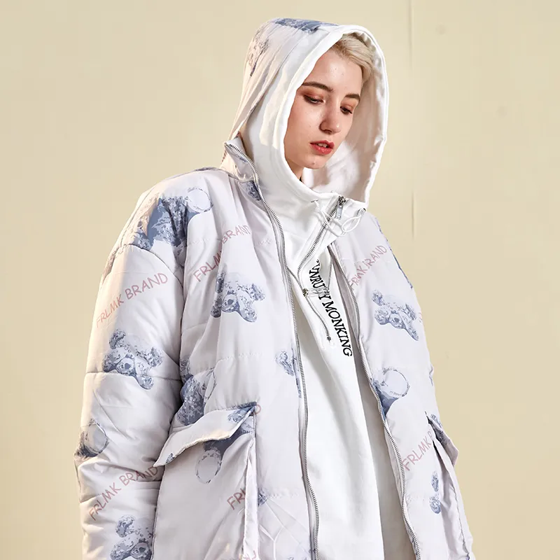 FRLMK Puffer Jackets Unisex Blue With White Lettering-3