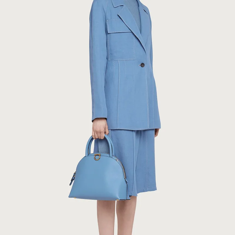 FERRAGAMO Cow Leather Handbag Women's Light Blue-4
