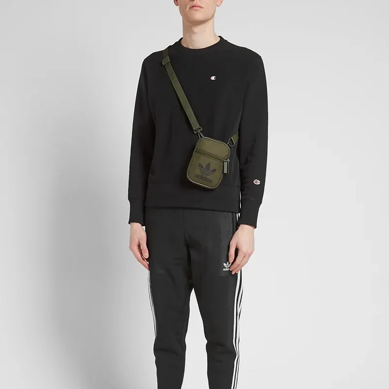 Adidas Originals Nylon Fabric Crossbody Bag, Shoulder Bag Mini Unisex Olive Green-1