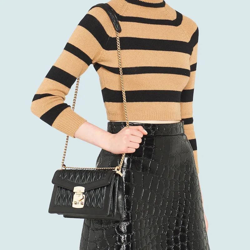 MIU MIU Confidential Sheepskin Envelope Bag, Crossbody Bag, Shoulder Bag Women's Black-4