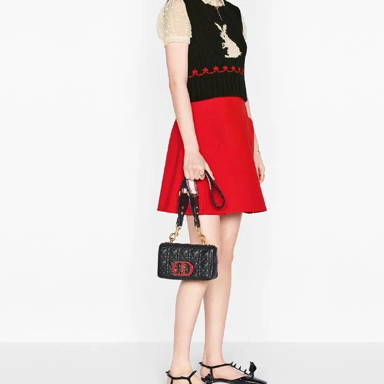 DIOR Cow Leather Chain Shoulder Bag, Crossbody Bag, Handbag Women's Black-6