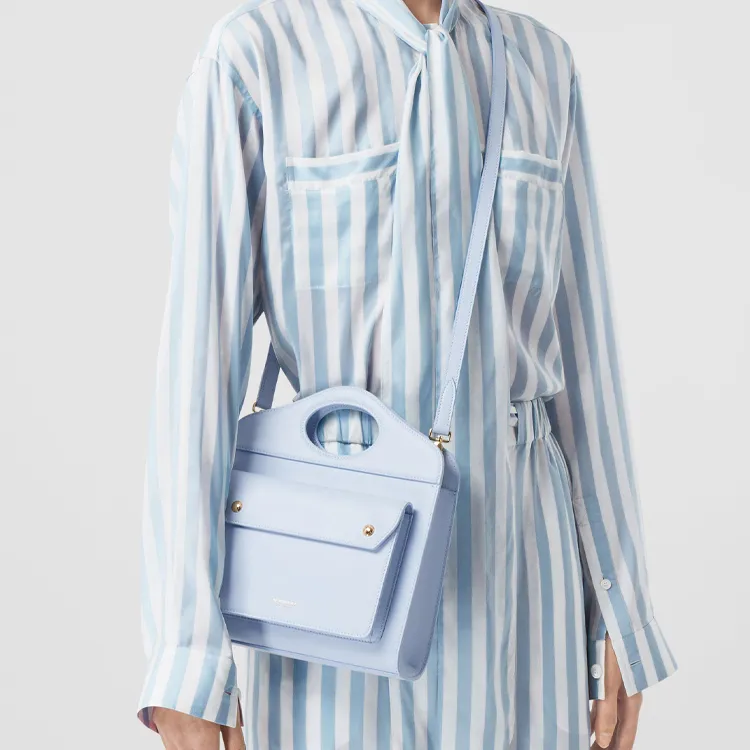 Burberry Pocket Bag Cow Leather Tote Bag Shopping Bag Shoulder Bag Crossbody Bag Handbags Mini Women's Blue-6
