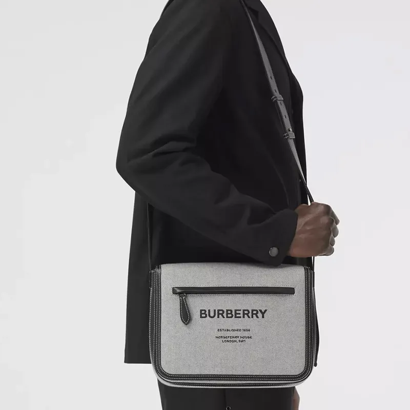 Burberry Cotton Canvas Messenger Bag Small Size Men's Gray-6