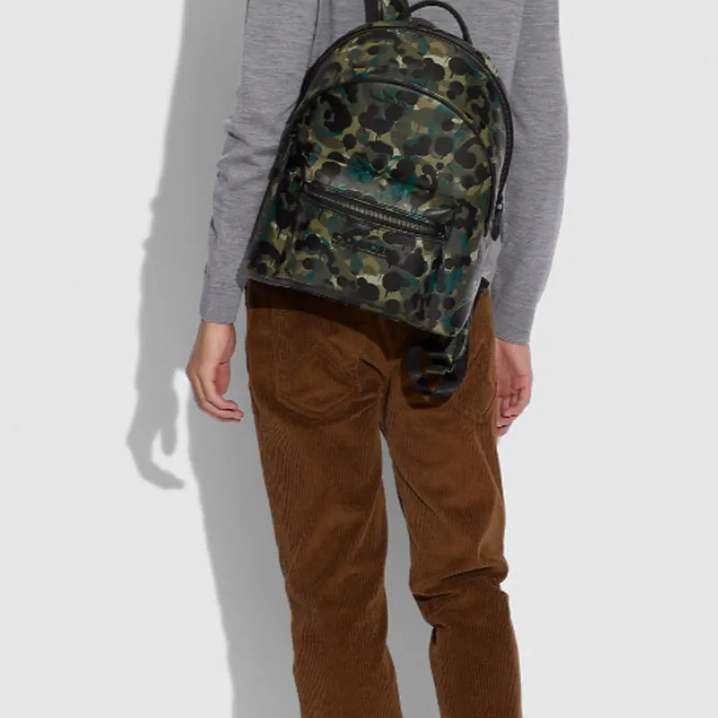 COACH Charter Pebbled Leather Backpack Large Size Men's Camouflage-6