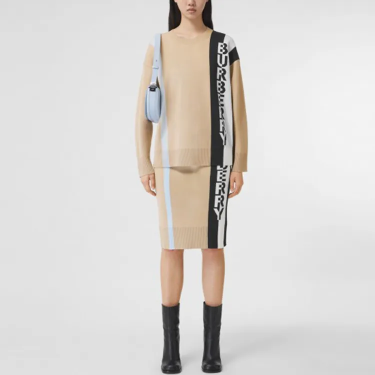 Burberry Leather Long Skirts Women's Beige-1