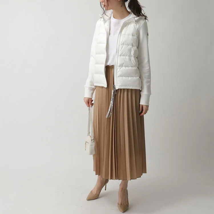 Moncler Solid Color Hooded Detachable Hood Fitted Thin Down Jacket Women's White-4