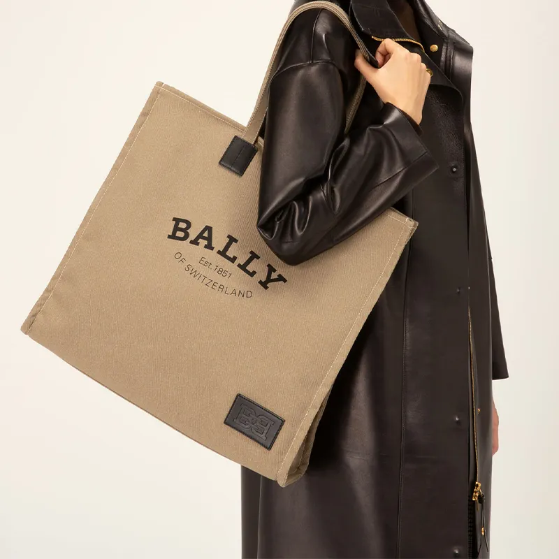 BALLY Crystalia Canvas Tote Bag Shopping Bag Canvas Bag Shoulder Bag Large Size Unisex Sandy Brown-5