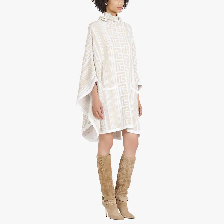 BALMAIN Lurex Maxi Monogram Knit Poncho 'Pink'-3