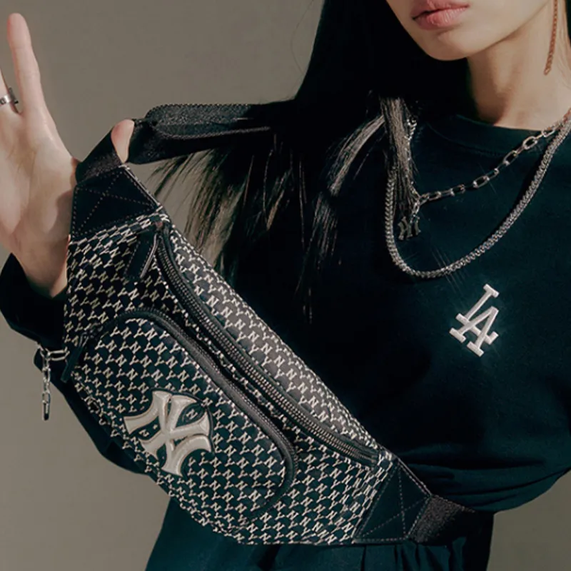 MLB Monogram Collection Nylon Crossbody Bags Fanny Pack Regular Unisex Black-5