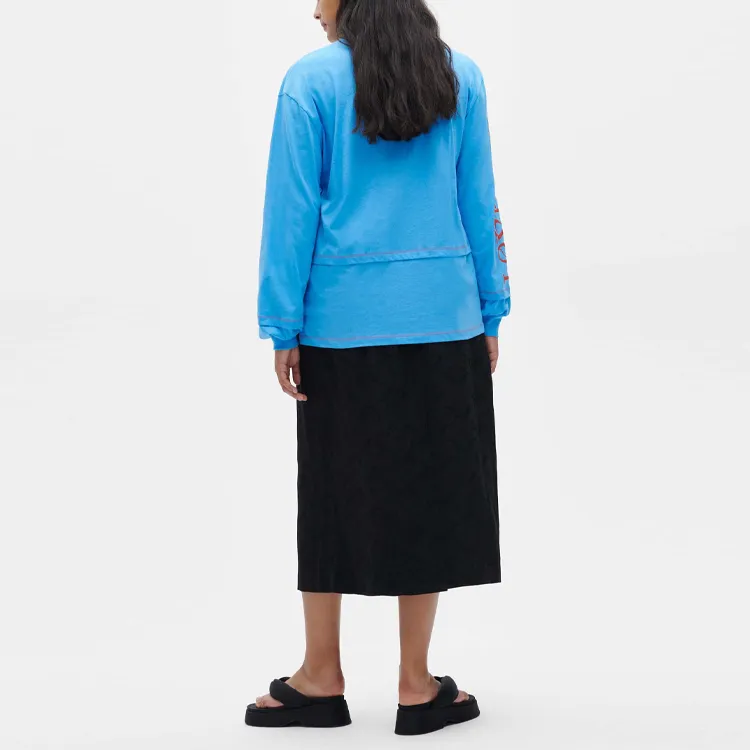 GANNI Light Jersey Love O Neck Layered T Shirt 'Azure Blue'-2